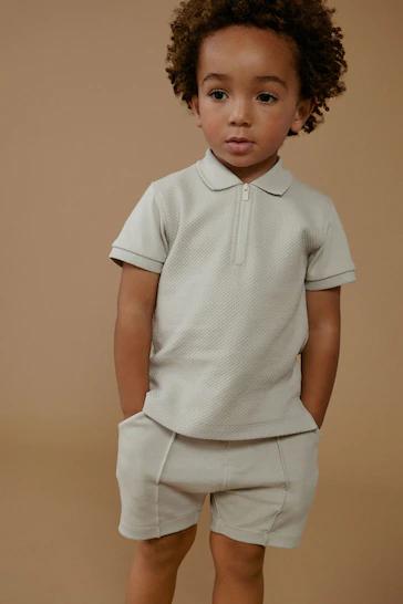 2pc Zip Polo Shirt and Shorts Set
