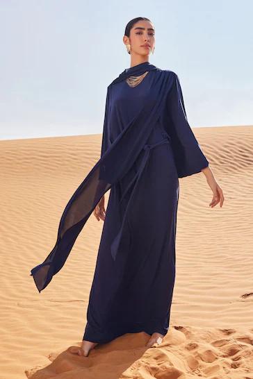 Long Sleeve Scarf Maxi Dress